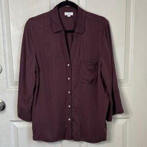 J. Jill Dusty Plum Purple Modal wide sleeve button down Blouse Size Large light